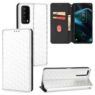 For TCL Stylus 5G Cubic Grid Texture Flip Leather Phone Case(Silver)
