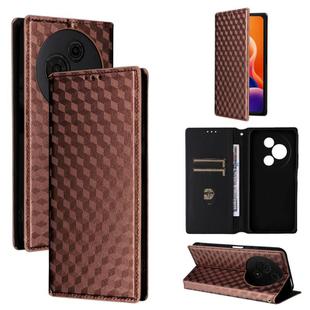 For TCL 605 / 60 SE Cubic Grid Texture Flip Leather Phone Case(Brown)
