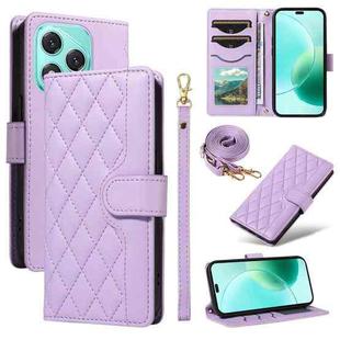 For Honor 400 Lite Three Card Slot Diamond Grid  Leather Phone Case with Long / Short Straps(Purple)