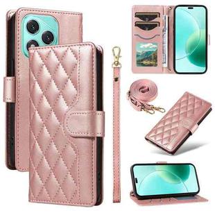 For Honor 400 Lite Three Card Slot Diamond Grid  Leather Phone Case with Long / Short Straps(Rose Gold)
