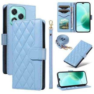 For Honor 400 Lite Three Card Slot Diamond Grid  Leather Phone Case with Long / Short Straps(Blue)