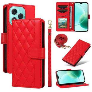 For Honor 400 Lite Three Card Slot Diamond Grid  Leather Phone Case with Long / Short Straps(Red)