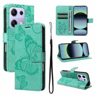 For Redmi Note 13 Pro 4G / 14S 4G 3D Butterfly Embossed Pattern Flip Leather Phone Case(Green)