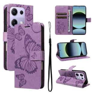 For Redmi Note 13 Pro 4G / 14S 4G 3D Butterfly Embossed Pattern Flip Leather Phone Case(Purple)