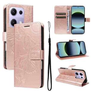 For Redmi Note 13 Pro 4G / 14S 4G 3D Butterfly Embossed Pattern Flip Leather Phone Case(Rose Gold)