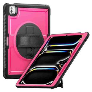 For iPad Pro 13 2024 Honeycomb Hand Grip Turntable Stand Tablet Case(Rose Red)