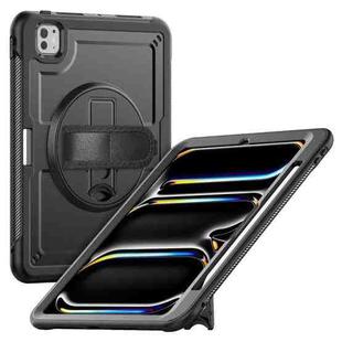For iPad Pro 11 2024 Honeycomb Hand Grip Turntable Stand Tablet Case(Black)