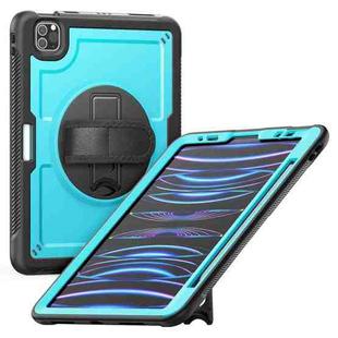 For iPad Air 2022 10.9 / Pro 11 2022 Honeycomb Hand Grip Turntable Stand Tablet Case(Light Blue)