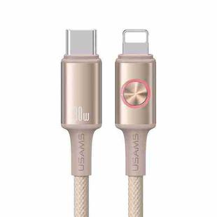 USAMS SJ753 30W Type-C to 8 Pin Aluminum Alloy Data Cable with Colorful Light, Length: 1.2m(Gold)