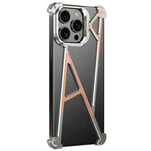 For iPhone 15 Pro Max Four Corner Shockproof Lens Bracket Hollow Metal Phone Case(Titanium)