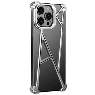 For iPhone 14 Pro Four Corner Shockproof Lens Bracket Hollow Metal Phone Case(Silver)