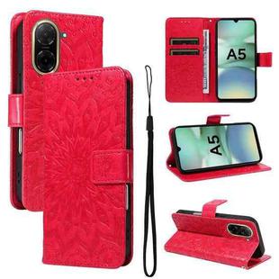 For Redmi A5 4G 173.3mm Embossed Sunflower Pattern Flip Leather Phone Case(Red)
