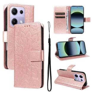 For Redmi Note 14S 4G / Note 13 Pro 4G Embossed Sunflower Pattern Flip Leather Phone Case(Rose Gold)