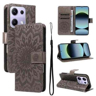 For Redmi Note 14S 4G / Note 13 Pro 4G Embossed Sunflower Pattern Flip Leather Phone Case(Grey)