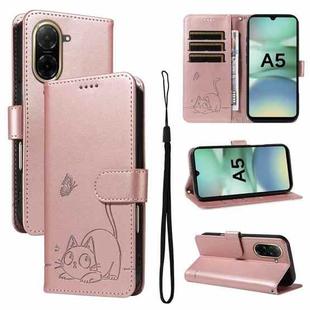 For Redmi A5 4G 173.3mm Adorable Cat Embossed Pattern Flip Leather Phone Case(Rose Gold)