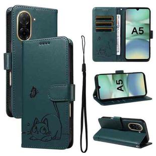 For Redmi A5 4G 173.3mm Adorable Cat Embossed Pattern Flip Leather Phone Case(Dark Green)