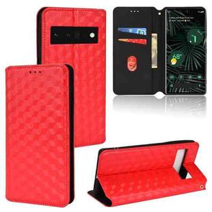 For Google Pixel 6 Pro Cubic Grid Texture Flip Leather Phone Case(Red)