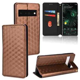 For Google Pixel 6 Pro Cubic Grid Texture Flip Leather Phone Case(Brown)