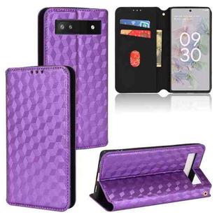 For Google Pixel 6a Cubic Grid Texture Flip Leather Phone Case(Purple)
