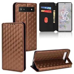 For Google Pixel 6a Cubic Grid Texture Flip Leather Phone Case(Brown)