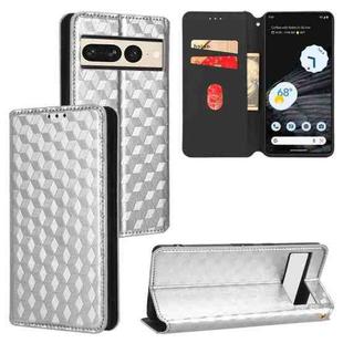 For Google Pixel 7 Pro Cubic Grid Texture Flip Leather Phone Case(Silver)