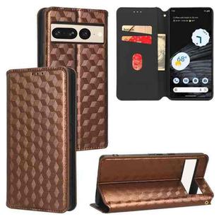 For Google Pixel 7 Pro Cubic Grid Texture Flip Leather Phone Case(Brown)