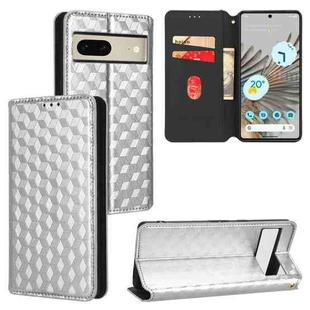 For Google Pixel 7 Cubic Grid Texture Flip Leather Phone Case(Silver)