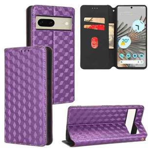 For Google Pixel 7 Cubic Grid Texture Flip Leather Phone Case(Purple)