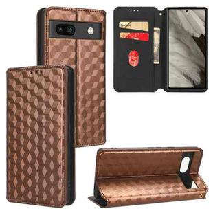 For Google Pixel 7a Cubic Grid Texture Flip Leather Phone Case(Brown)