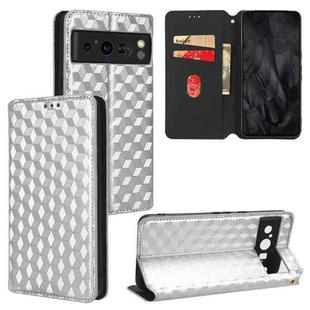 For Google Pixel 8 Pro Cubic Grid Texture Flip Leather Phone Case(Silver)