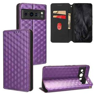 For Google Pixel 8 Pro Cubic Grid Texture Flip Leather Phone Case(Purple)