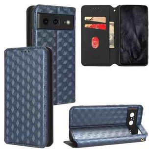 For Google Pixel 8 Cubic Grid Texture Flip Leather Phone Case(Blue)