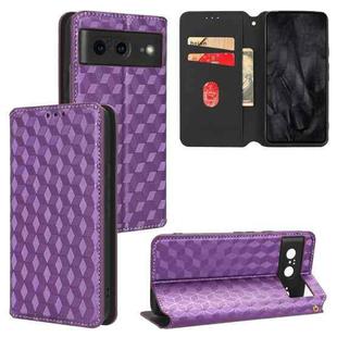 For Google Pixel 8 Cubic Grid Texture Flip Leather Phone Case(Purple)
