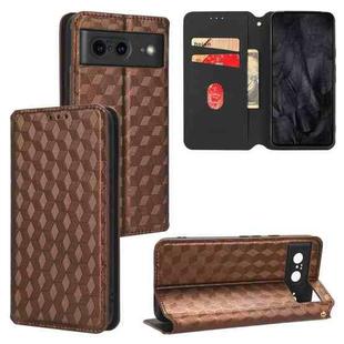 For Google Pixel 8 Cubic Grid Texture Flip Leather Phone Case(Brown)