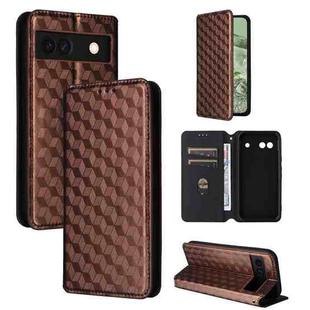 For Google Pixel 8a Cubic Grid Texture Flip Leather Phone Case(Brown)