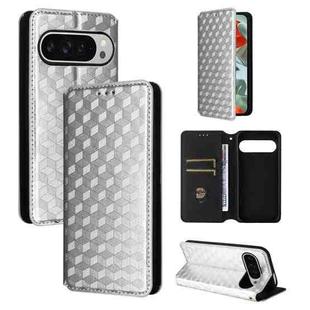 For Google Pixel 9 Pro XL Cubic Grid Texture Flip Leather Phone Case(Silver)
