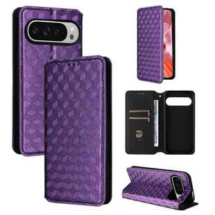 For Google Pixel 9 Pro XL Cubic Grid Texture Flip Leather Phone Case(Purple)