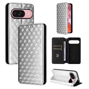 For Google Pixel 9 / Pixel 9 Pro Cubic Grid Texture Flip Leather Phone Case(Silver)