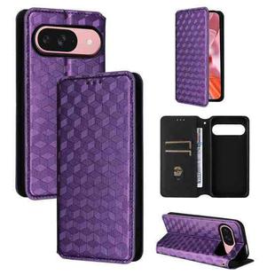 For Google Pixel 9 / Pixel 9 Pro Cubic Grid Texture Flip Leather Phone Case(Purple)