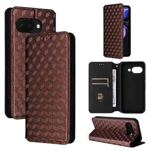 For Google Pixel 9a Cubic Grid Texture Flip Leather Phone Case(Brown)