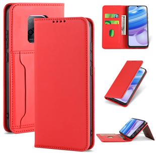 For Xiaomi Redmi 10X 5G Strong Magnetism Shockproof Horizontal Flip Liquid Feel Leather Case with Holder & Card Slots & Wallet(Red)