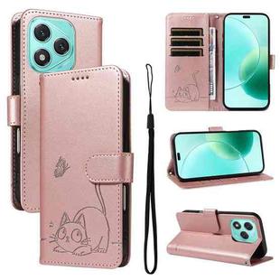 For Honor 400 Lite Adorable Cat Embossed Pattern Flip Leather Phone Case(Rose Gold)