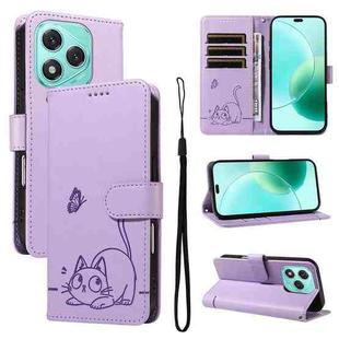 For Honor 400 Lite Adorable Cat Embossed Pattern Flip Leather Phone Case(Purple)