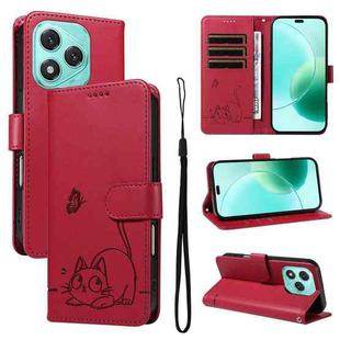 For Honor 400 Lite Adorable Cat Embossed Pattern Flip Leather Phone Case(Red)