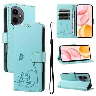 For Honor 400 Global 156.5mm Adorable Cat Embossed Pattern Flip Leather Phone Case(Green)