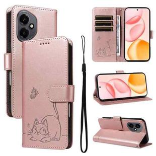 For Honor 400 Global 156.5mm Adorable Cat Embossed Pattern Flip Leather Phone Case(Rose Gold)