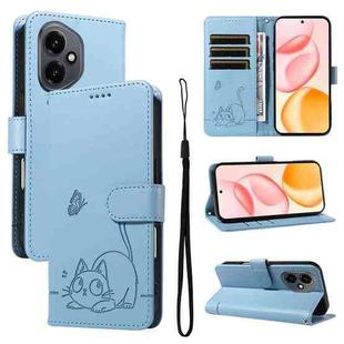 For Honor 400 Global 156.5mm Adorable Cat Embossed Pattern Flip Leather Phone Case(Sky Blue)