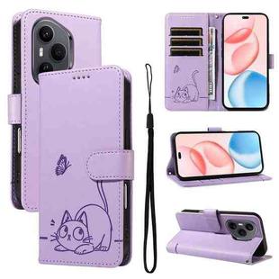 For Honor 400 Pro Global 160.8mm Adorable Cat Embossed Pattern Flip Leather Phone Case(Purple)