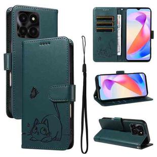 For Honor X6c / X6b / X6a / X5b Adorable Cat Embossed Pattern Flip Leather Phone Case(Dark Green)