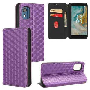 For Nokia C02 Cubic Grid Texture Flip Leather Phone Case(Purple)